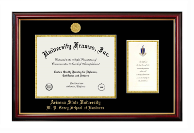 Arizona State University W. P. Carey School of Business Diploma with Announcement Frame in Petite Mahogany with Gold Trim with Black & Gold Mats for document: 8 1/2"h x 11"w  , diploma: 7"h x 4"w  