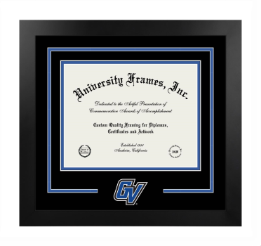 Grand Valley State University Kirkhof College of Nursing Logo Mat Frame in Manhattan Black with Black & Royal Blue Mats for document: 8 1/2"h x 11"w  