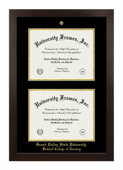 Grand Valley State University Kirkhof College of Nursing Double Diploma Frame in Manhattan Espresso with Black & Gold Mats for document: 8 1/2"h x 11"w  , document: 8 1/2"h x 11"w  