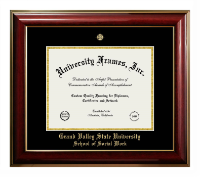 Grand Valley State University School of Social Work Diploma Frame in Classic Mahogany with Gold Trim with Black & Gold Mats for document: 8 1/2"h x 11"w  