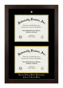Grand Valley State University School of Social Work Double Diploma Frame in Manhattan Espresso with Black & Gold Mats for document: 8 1/2"h x 11"w  , document: 8 1/2"h x 11"w  