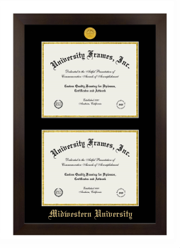 Midwestern University (Downers Grove, IL) Double Diploma Frame in Manhattan Espresso with Black & Gold Mats for document: 8 1/2"h x 11"w  , document: 8 1/2"h x 11"w  
