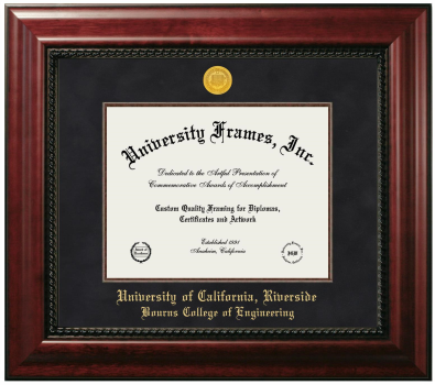 University of California Riverside Bourns College of Engineering Diploma Frame in Executive with Mahogany Fillet with Black Suede Mat for document: 8 1/2"h x 11"w  