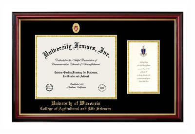 University of Wisconsin (Madison) College of Agricultural and Life Sciences Diploma with Announcement Frame in Petite Mahogany with Gold Trim with Black & Gold Mats for document: 8 1/2"h x 11"w  , diploma: 7"h x 4"w  