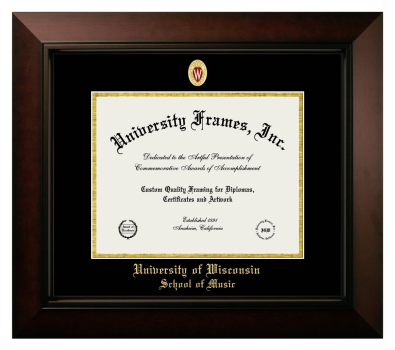 University of Wisconsin (Madison) School of Music Diploma Frame in Legacy Black Cherry with Black & Gold Mats for document: 8 1/2"h x 11"w  