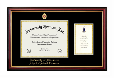 University of Wisconsin (Madison) School of Natural Resources Diploma with Announcement Frame in Petite Mahogany with Gold Trim with Black & Gold Mats for document: 8 1/2"h x 11"w  , diploma: 7"h x 4"w  