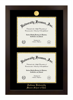 Indiana University Maurer School of Law Double Diploma Frame in Manhattan Espresso with Black & Gold Mats for document: 8 1/2"h x 11"w  , document: 8 1/2"h x 11"w  