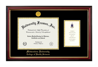 Midwestern University College of Health Sciences (Glendale, AZ) Diploma with Announcement Frame in Petite Mahogany with Gold Trim with Black & Gold Mats for document: 8 1/2"h x 11"w  , diploma: 7"h x 4"w  