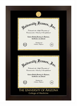 University of Arizona College of Medicine Double Diploma Frame in Manhattan Espresso with Black & Gold Mats for document: 8 1/2"h x 11"w  , document: 8 1/2"h x 11"w  