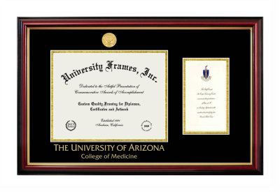 University of Arizona College of Medicine Diploma with Announcement Frame in Petite Mahogany with Gold Trim with Black & Gold Mats for document: 8 1/2"h x 11"w  , diploma: 7"h x 4"w  
