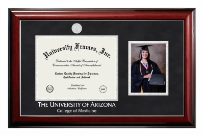 University of Arizona College of Medicine Diploma with 5 x 7 Portrait Frame in Classic Mahogany with Silver Trim with Black Suede & Silver Mats for document: 8 1/2"h x 11"w  
