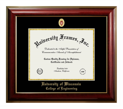 University of Wisconsin (Madison) College of Engineering Diploma Frame in Classic Mahogany with Gold Trim with Black & Gold Mats for document: 8 1/2"h x 11"w  