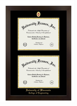 University of Wisconsin (Madison) College of Engineering Double Diploma Frame in Manhattan Espresso with Black & Gold Mats for document: 8 1/2"h x 11"w  , document: 8 1/2"h x 11"w  