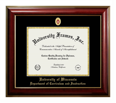 University of Wisconsin (Madison) Department of Curriculum and Instruction Diploma Frame in Classic Mahogany with Gold Trim with Black & Gold Mats for document: 8 1/2"h x 11"w  