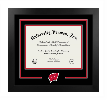 University of Wisconsin (Madison) Department of Curriculum and Instruction Logo Mat Frame in Manhattan Black with Black & Red Mats for document: 8 1/2"h x 11"w  