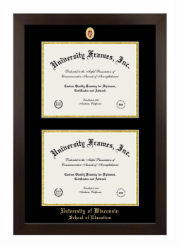 University of Wisconsin (Madison) School of Education Double Diploma Frame in Manhattan Espresso with Black & Gold Mats for document: 8 1/2"h x 11"w  , document: 8 1/2"h x 11"w  