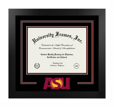Arizona State University College of Integrative Sciences and Arts Logo Mat Frame in Manhattan Black with Black & Maroon Mats for document: 8 1/2"h x 11"w  