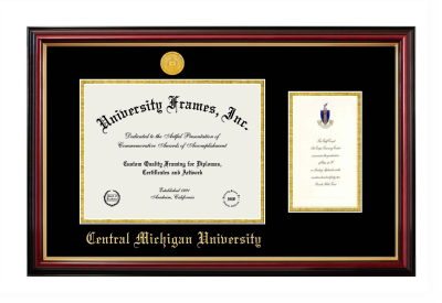 Central Michigan University Diploma with Announcement Frame in Petite Mahogany with Gold Trim with Black & Gold Mats for document: 8 1/2"h x 11"w  , diploma: 7"h x 4"w  
