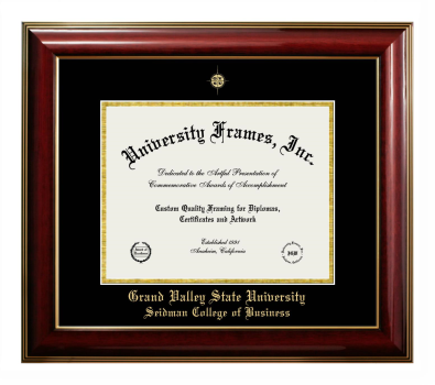 Grand Valley State University Seidman College of Business Diploma Frame in Classic Mahogany with Gold Trim with Black & Gold Mats for document: 8 1/2"h x 11"w  