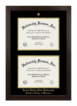 Grand Valley State University Seidman College of Business Double Diploma Frame in Manhattan Espresso with Black & Gold Mats for document: 8 1/2"h x 11"w  , document: 8 1/2"h x 11"w  