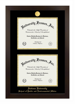 Indiana University School of Public and Environmental Affairs Double Diploma Frame in Manhattan Espresso with Black & Gold Mats for document: 8 1/2"h x 11"w  , document: 8 1/2"h x 11"w  