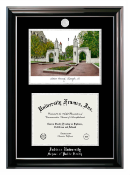 Indiana University School of Public Health Double Opening with Campus Image (Stacked) Frame in Classic Ebony with Silver Trim with Black & Silver Mats for document: 8 1/2"h x 11"w  