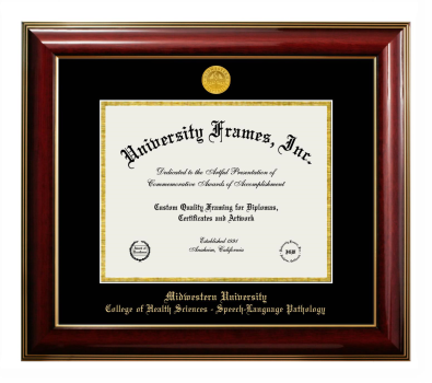 Midwestern University College of Health Sciences - Speech-Language Pathology (Glendale, AZ) Diploma Frame in Classic Mahogany with Gold Trim with Black & Gold Mats for document: 8 1/2"h x 11"w  