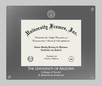 University of Arizona College of Social and Behavioral Sciences Lucent Clear-over-Smoke Frame in Lucent Smoke Moulding with Lucent Smoke Mat for document: 8 1/2"h x 11"w  