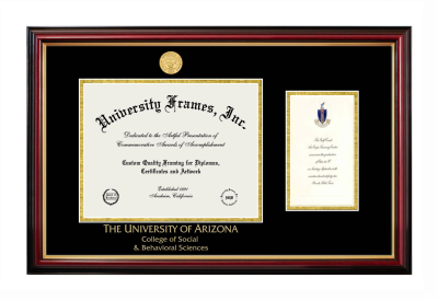 University of Arizona College of Social and Behavioral Sciences Diploma with Announcement Frame in Petite Mahogany with Gold Trim with Black & Gold Mats for document: 8 1/2"h x 11"w  , diploma: 7"h x 4"w  
