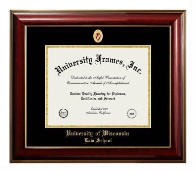 University of Wisconsin (Madison) Law School Diploma Frame in Classic Mahogany with Gold Trim with Black & Gold Mats for document: 8 1/2"h x 11"w  