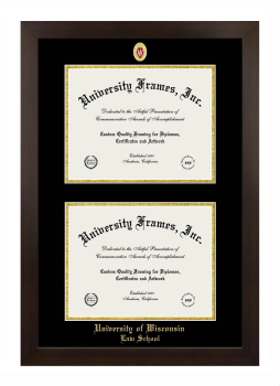 University of Wisconsin (Madison) Law School Double Diploma Frame in Manhattan Espresso with Black & Gold Mats for document: 8 1/2"h x 11"w  , document: 8 1/2"h x 11"w  
