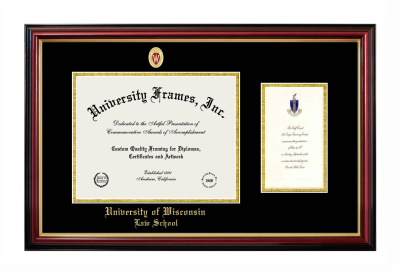 University of Wisconsin (Madison) Law School Diploma with Announcement Frame in Petite Mahogany with Gold Trim with Black & Gold Mats for document: 8 1/2"h x 11"w  , diploma: 7"h x 4"w  