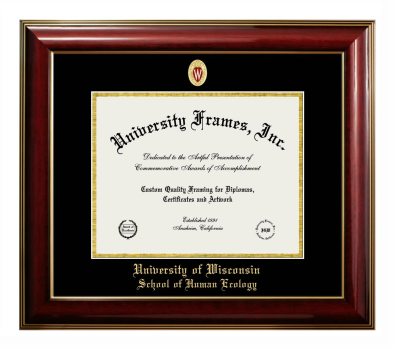 University of Wisconsin (Madison) School of Human Ecology Diploma Frame in Classic Mahogany with Gold Trim with Black & Gold Mats for document: 8 1/2"h x 11"w  