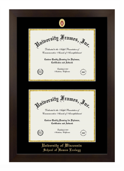 University of Wisconsin (Madison) School of Human Ecology Double Diploma Frame in Manhattan Espresso with Black & Gold Mats for document: 8 1/2"h x 11"w  , document: 8 1/2"h x 11"w  