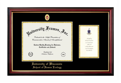 University of Wisconsin (Madison) School of Human Ecology Diploma with Announcement Frame in Petite Mahogany with Gold Trim with Black & Gold Mats for document: 8 1/2"h x 11"w  , diploma: 7"h x 4"w  