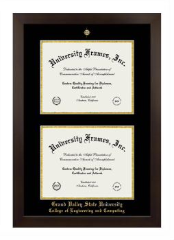 Grand Valley State University College of Engineering and Computing Double Diploma Frame in Manhattan Espresso with Black & Gold Mats for document: 8 1/2"h x 11"w  , document: 8 1/2"h x 11"w  