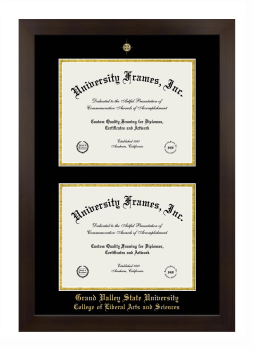 Grand Valley State University College of Liberal Arts and Sciences Double Diploma Frame in Manhattan Espresso with Black & Gold Mats for document: 8 1/2"h x 11"w  , document: 8 1/2"h x 11"w  