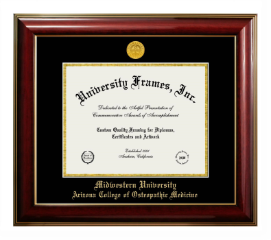 Midwestern University Arizona College of Osteopathic Medicine (Glendale, AZ) Diploma Frame in Classic Mahogany with Gold Trim with Black & Gold Mats for document: 8 1/2"h x 11"w  