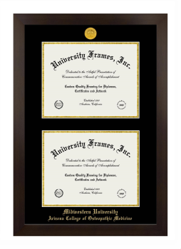 Midwestern University Arizona College of Osteopathic Medicine (Glendale, AZ) Double Diploma Frame in Manhattan Espresso with Black & Gold Mats for document: 8 1/2"h x 11"w  , document: 8 1/2"h x 11"w  