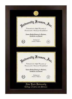 New York University College of Arts and Science Double Diploma Frame in Manhattan Espresso with Black & Gold Mats for document: 8 1/2"h x 11"w  , document: 8 1/2"h x 11"w  