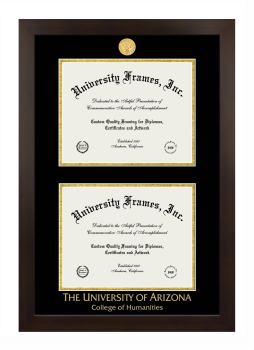University of Arizona College of Humanities Double Diploma Frame in Manhattan Espresso with Black & Gold Mats for document: 8 1/2"h x 11"w  , document: 8 1/2"h x 11"w  