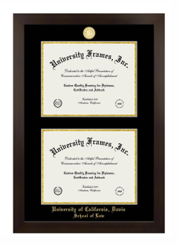 University of California Davis School of Law Double Diploma Frame in Manhattan Espresso with Black & Gold Mats for document: 8 1/2"h x 11"w  , document: 8 1/2"h x 11"w  
