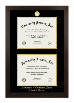 University of California Davis School of Medicine Double Diploma Frame in Manhattan Espresso with Black & Gold Mats for document: 8 1/2"h x 11"w  , document: 8 1/2"h x 11"w  