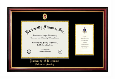 University of Wisconsin (Madison) School of Nursing Diploma with Announcement Frame in Petite Mahogany with Gold Trim with Black & Gold Mats for document: 8 1/2"h x 11"w  , diploma: 7"h x 4"w  