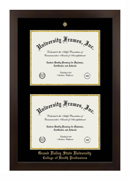Grand Valley State University College of Health Professions Double Diploma Frame in Manhattan Espresso with Black & Gold Mats for document: 8 1/2"h x 11"w  , document: 8 1/2"h x 11"w  
