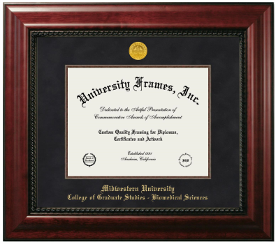 Midwestern University College of Graduate Studies - Biomedical Sciences (Glendale, AZ) Diploma Frame in Executive with Mahogany Fillet with Black Suede Mat for document: 8 1/2"h x 11"w  