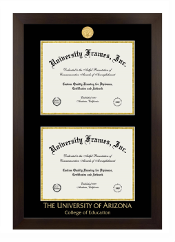University of Arizona College of Education Double Diploma Frame in Manhattan Espresso with Black & Gold Mats for document: 8 1/2"h x 11"w  , document: 8 1/2"h x 11"w  