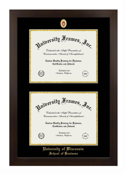 University of Wisconsin (Madison) School of Business Double Diploma Frame in Manhattan Espresso with Black & Gold Mats for document: 8 1/2"h x 11"w  , document: 8 1/2"h x 11"w  