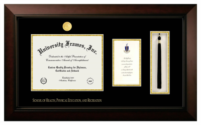 (Indiana University) School of Health, Physical Education, and Recreation Diploma with Announcement & Tassel Box Frame in Legacy Black Cherry with Black & Gold Mats for document: 8 1/2"h x 11"w  , diploma: 7"h x 4"w  