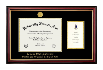 Arizona State University Sandra Day O'Connor College of Law Diploma with Announcement Frame in Petite Mahogany with Gold Trim with Black & Gold Mats for document: 8 1/2"h x 11"w  , diploma: 7"h x 4"w  